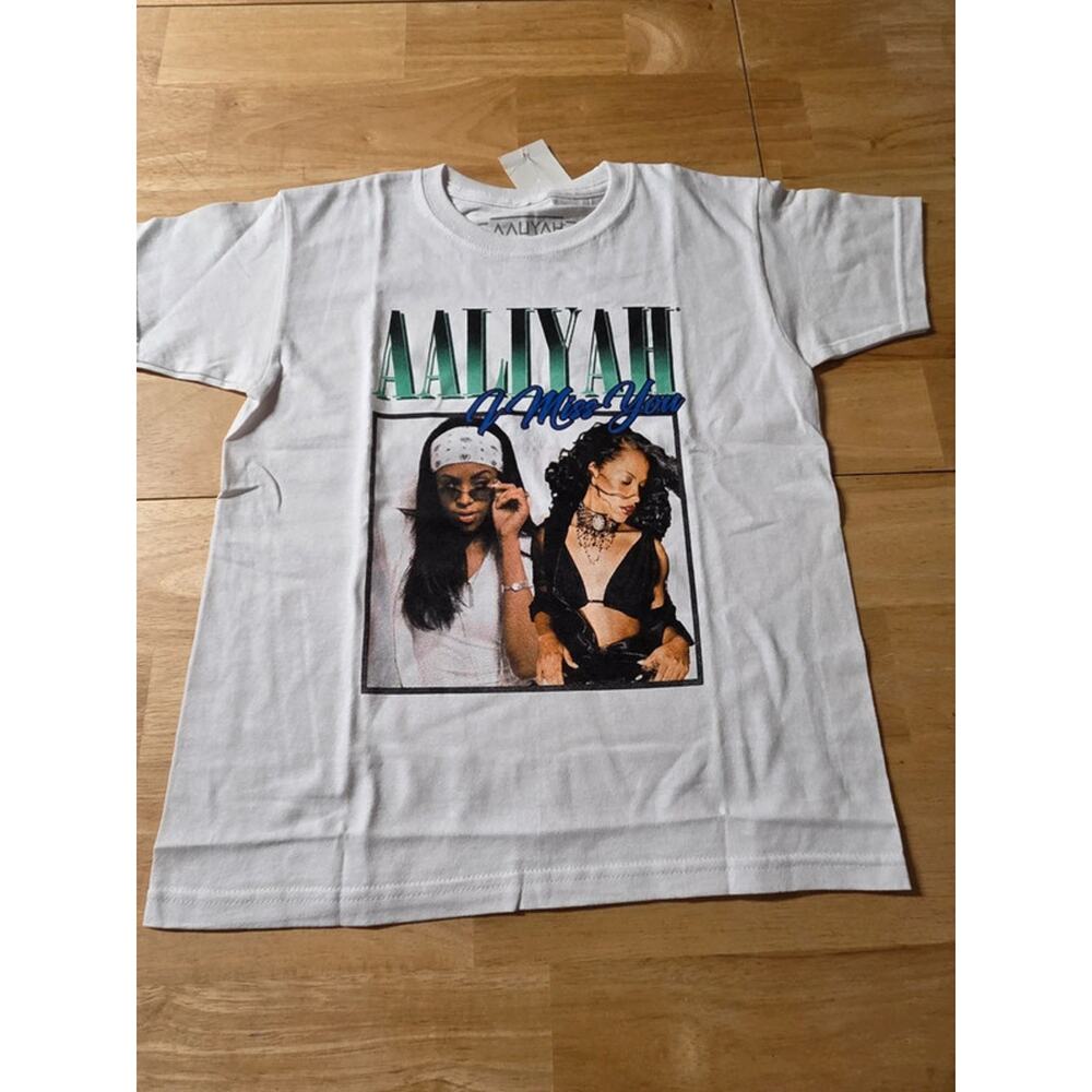 Aaliyah I Miss You Graphic T Shirt Youth Size 7 White Short Sleeve Tee
